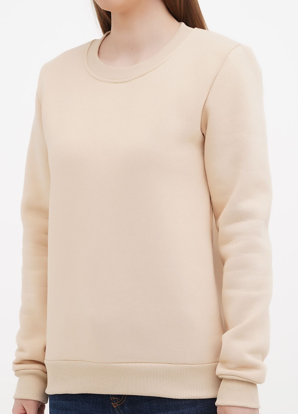 Бежевый женский свитшот на флисе с круглой горловиной (hb384456) HiBrand без декора (347767413)