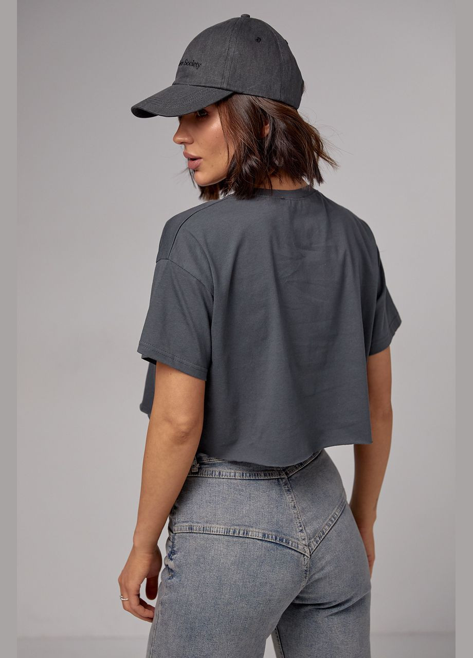 Темно-сіра літня укорочена жіноча футболка з принтом nasa - темно-сірий Lurex