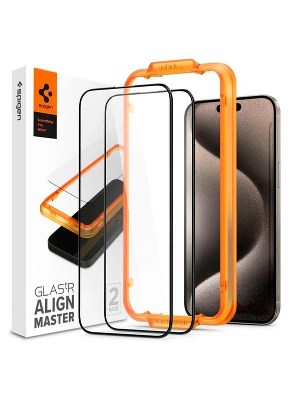 Защитное стекло Glas.tR AlignMaster FC для Apple iPhone 15, Black, 2шт (AGL06906) Spigen (336956607)