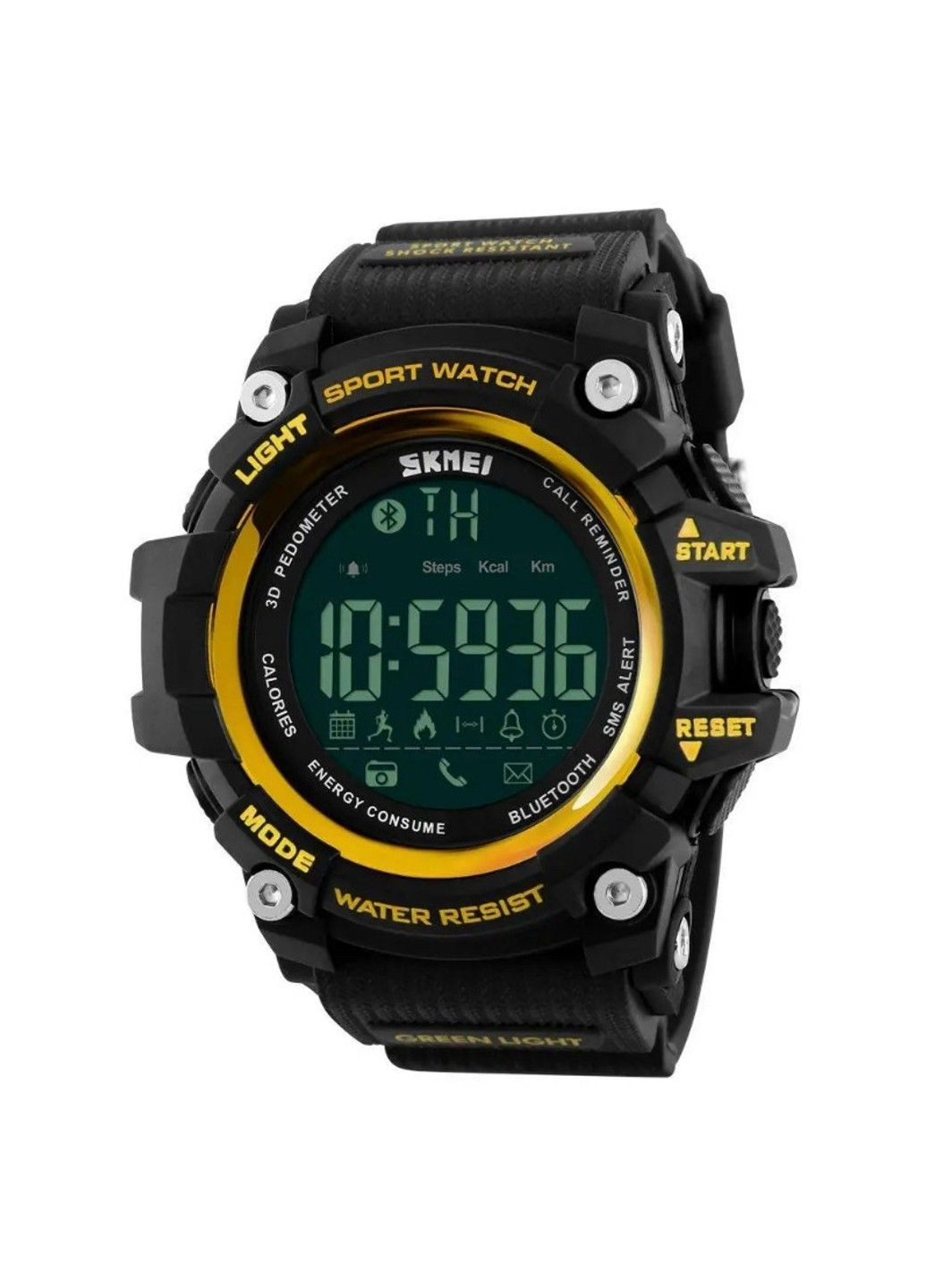 Спортивний годинник з Bluetooth 1227 Чорний з жовтим Skmei (314483698)