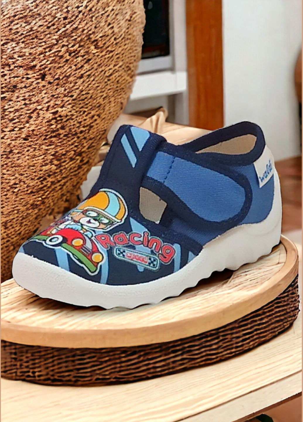 Синие тапочки для мальчика ортопедические на липучке Waldi