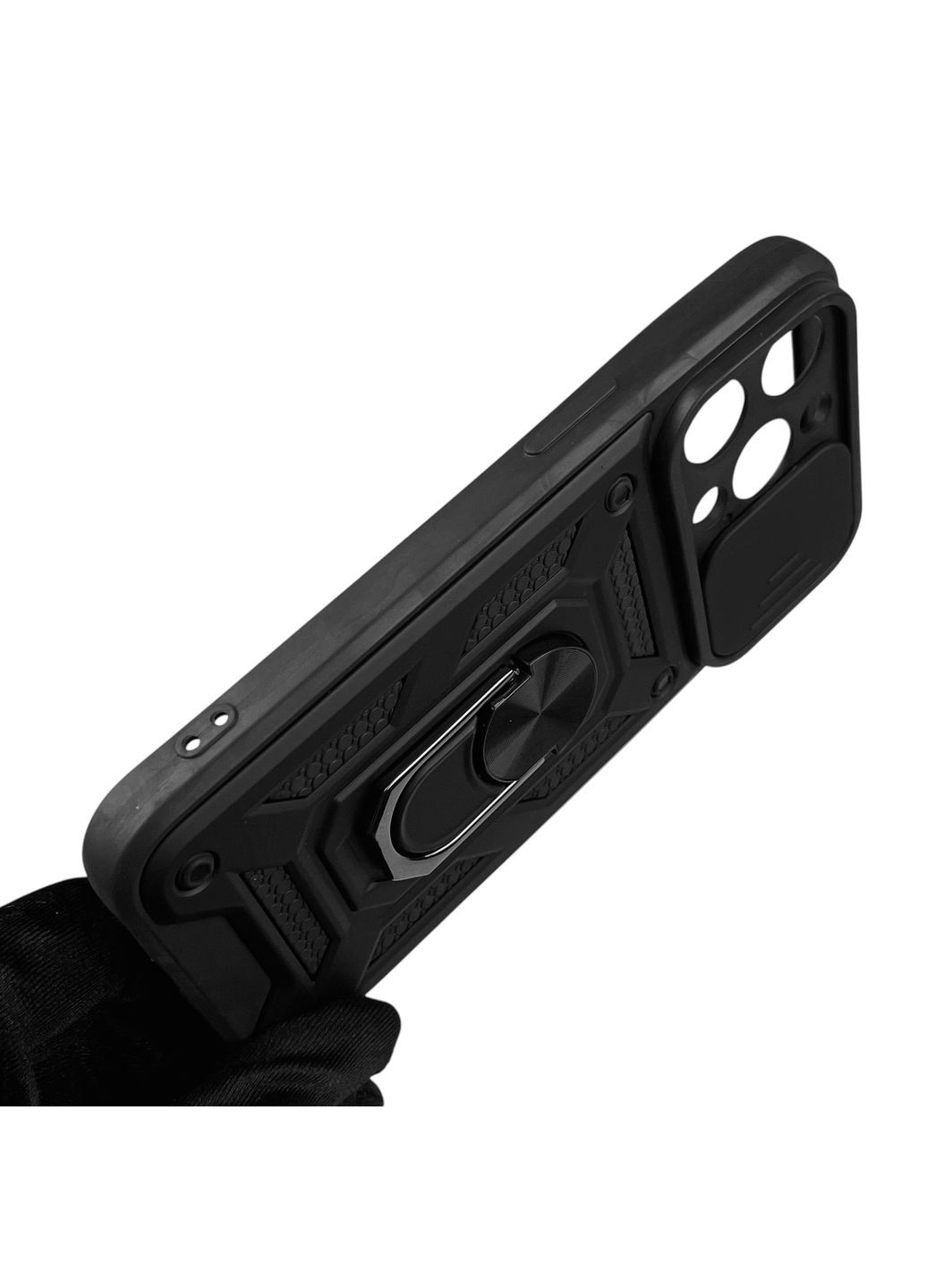 Чехол для iPhone 13 Pro бронированный с кольцом со шторкой на айфон 13 про чёрный rg1 Apple (366230641)