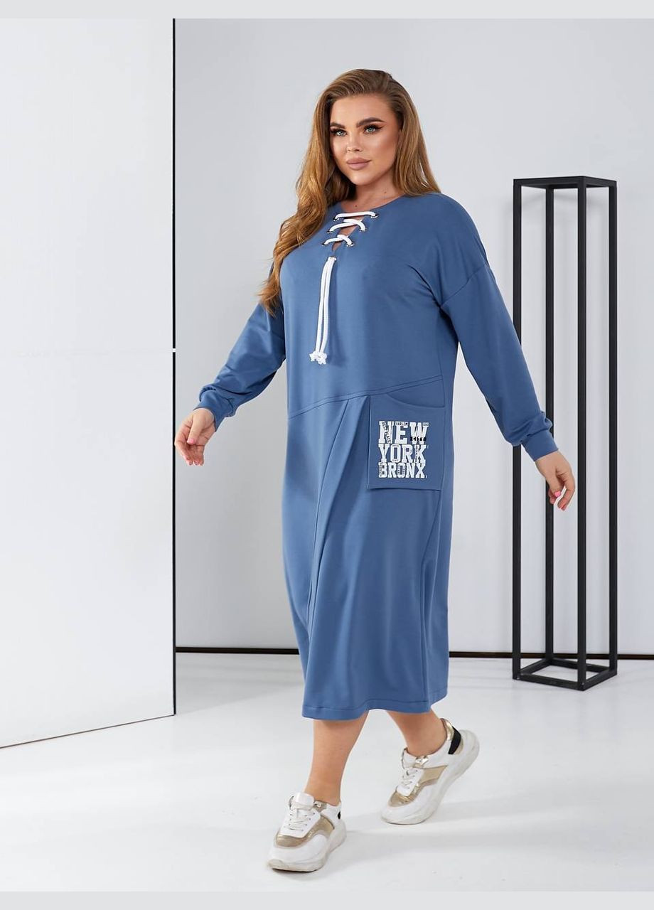 Синя спортивна, повсякденний, кежуал жіноча сукня сукня-худі No Brand з написами