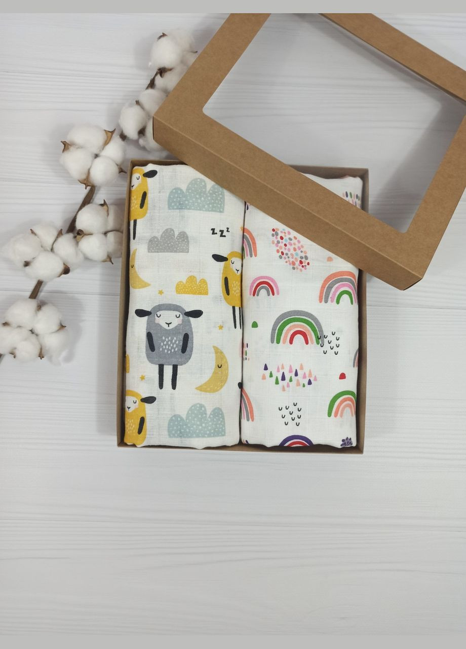 Набор из 2 единиц плед - пеленка из муслина Радуги Овечки a.l.babybox Разноцветные No Brand (315488180)