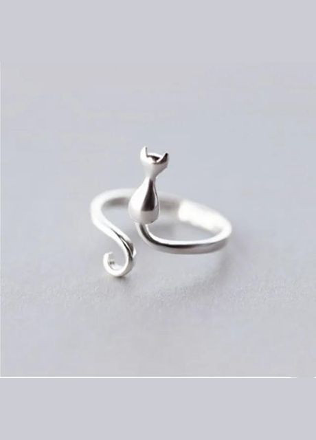 Каблучка жіноча кіт кільце у вигляді сріблястого котика з хвостиком розмір регульований Fashion Jewelry (292552653)