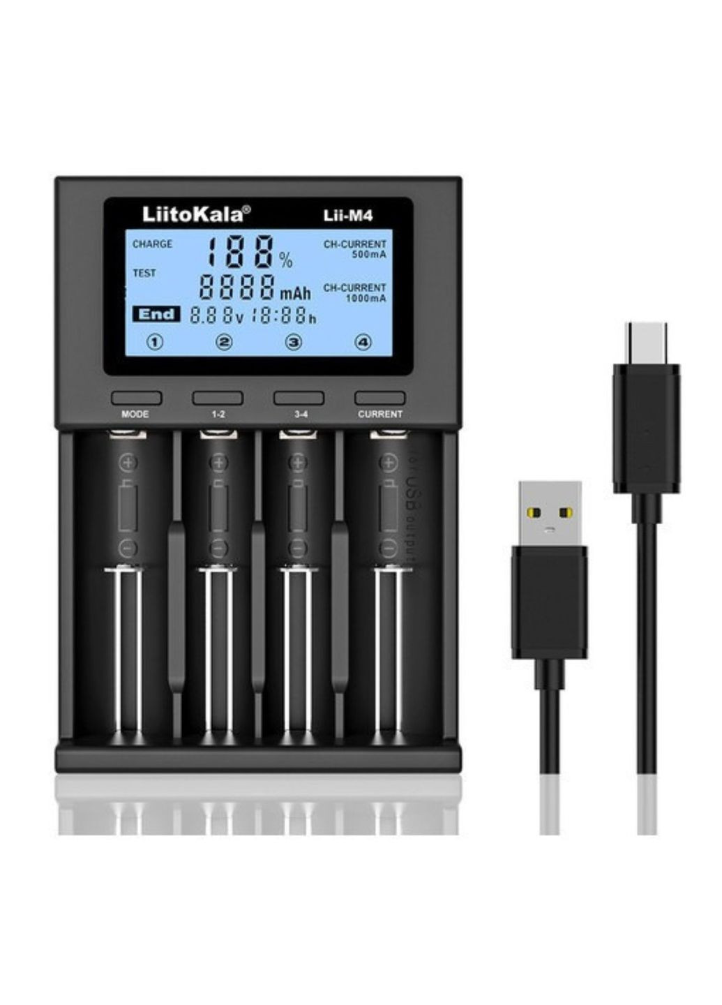 LiitoKala Lii-M4 интеллектуальное зарядное устройство для АА, ААА, 18650,26650 Li-ion, Ni-MH/Ni-Cd No Brand (284177353)
