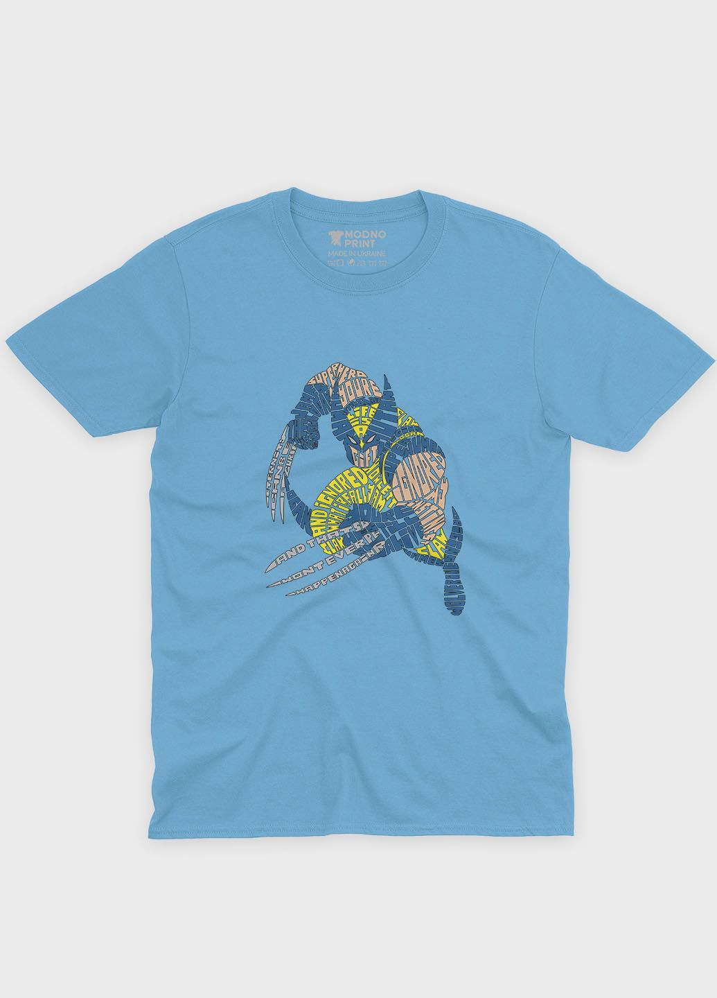 Голубая демисезонная футболка для девочки с принтом супергероя – росомаха (ts001-1-lbl-006-021-001-g) Modno