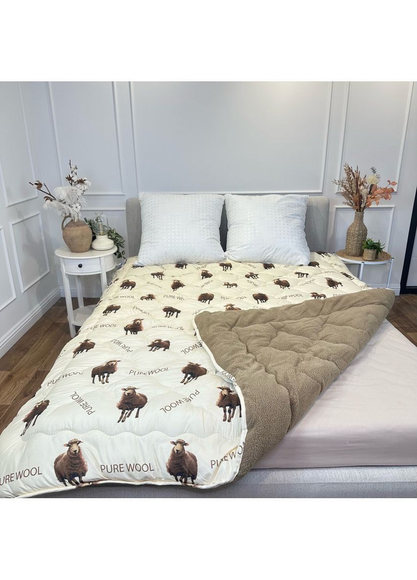 Одеяло двуспальное открытое двустороннее из овечьей шерсти Pure Wool 21440 175х215 см капучино Arda (365964075)