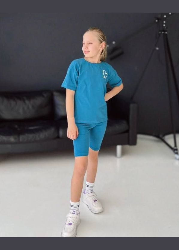Голубой летний комплект для девочки (футболка+велосипедки) hc (h001-6420-036-33) No Brand