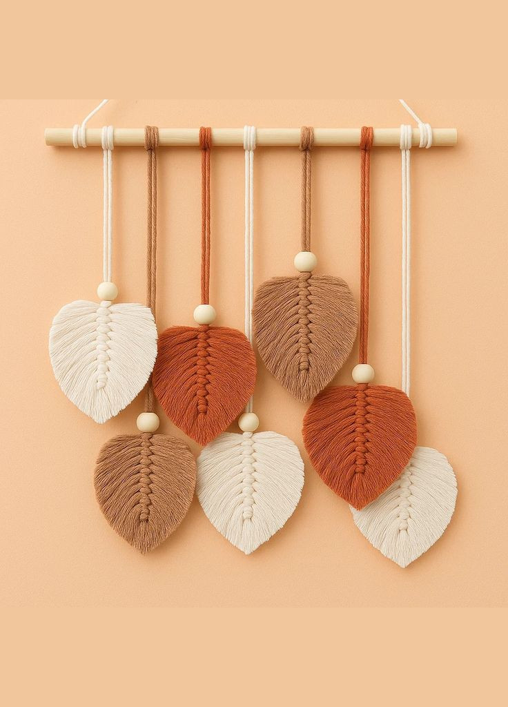 Набор макраме для ручной вязки гобелена настенного декора «Листья» 37х30см, для рукоделия бордово-коричневый. No Brand (344573461)