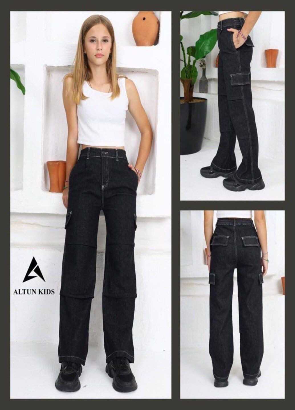 Серые демисезонные стильные джинсы карго в сером цвете. Altun