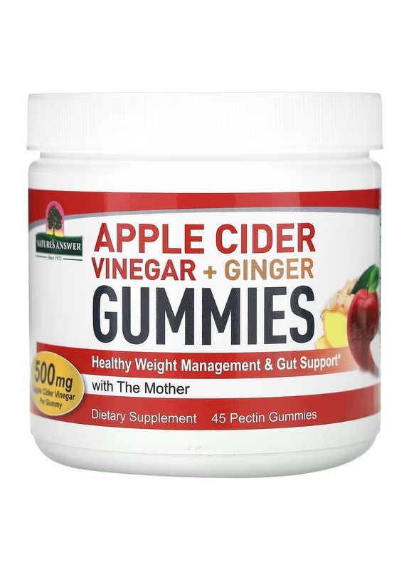 Яблочный уксус с имбирем, 500 мг, Apple Cider Vinegar+Ginger Gummies with The Mother,, 45 жевательных конфет Nature's Answer (316701253)