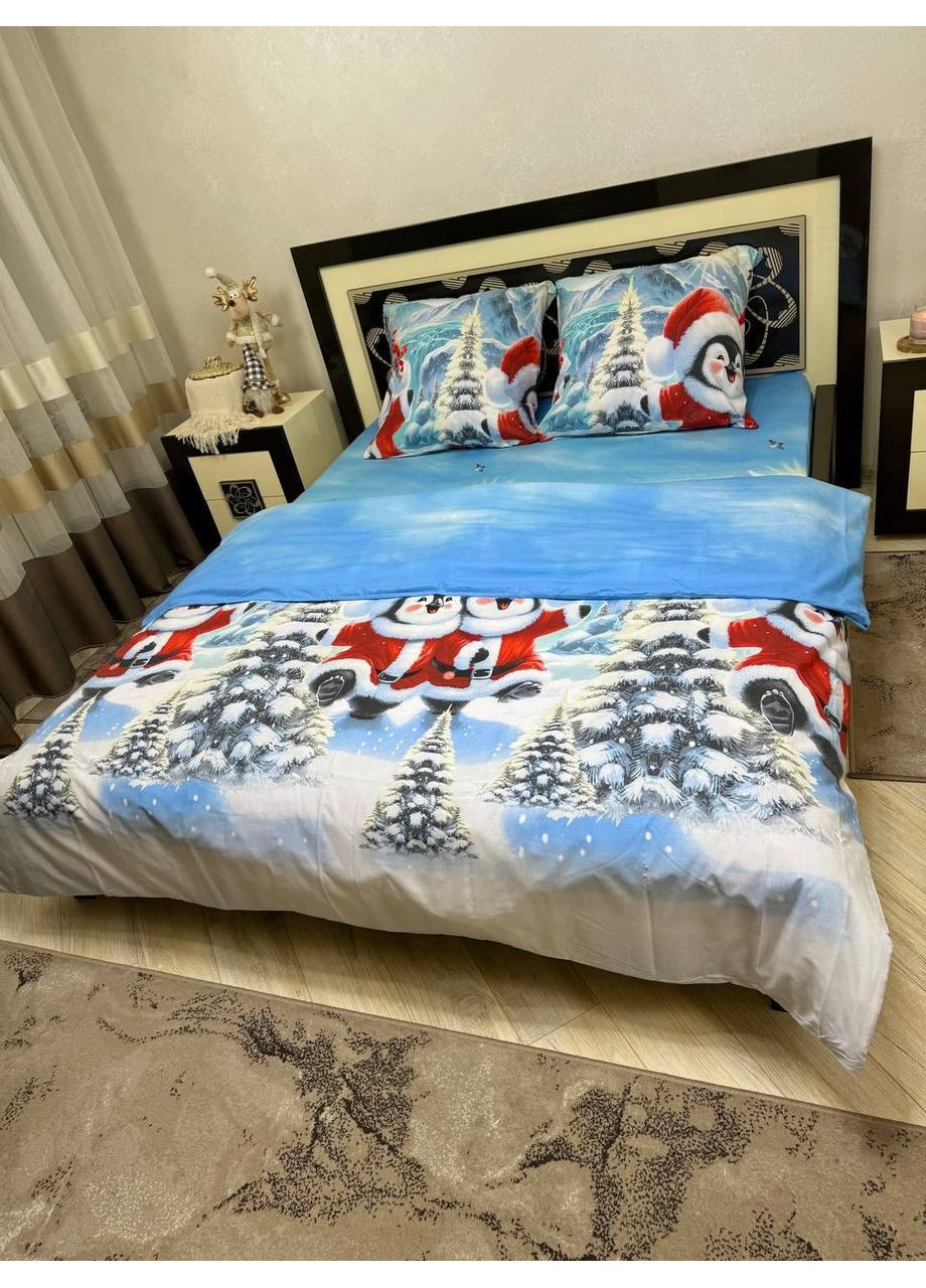 Постільна білизна бавовняна лоло і пепе 8331 Євро Простирадло на гумці 180x200х20 Бязь Синя 70 х 70 No Brand (366088986)