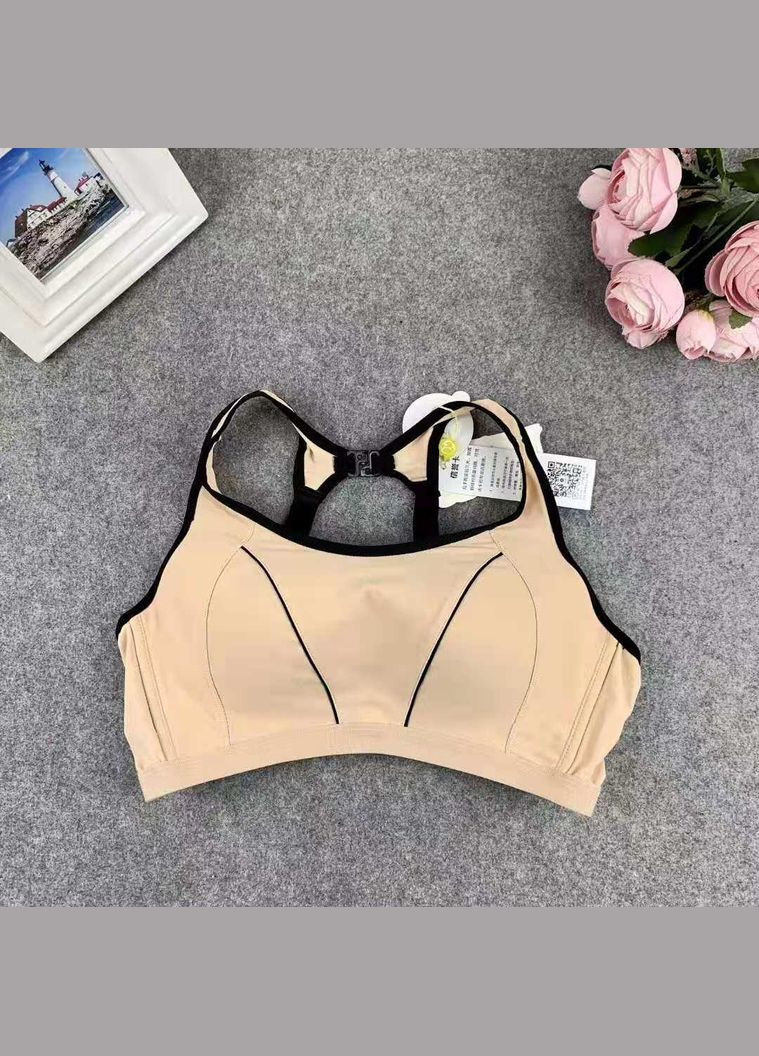 Бежевый спортивный топик-бюстгальтер с двойной застежкой 70в бежевый No Brand нейлон