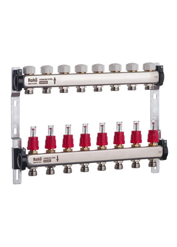 Колектор з витратоміром та термостатичними клапанами R804-08 - 1"х 8 вих. (RO0040) Roho (322005995)