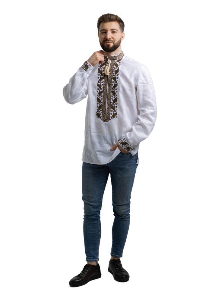 Біла вишиванка чоловіча із лляного полотна дуб (fm2525) Folk Moda (365812265)