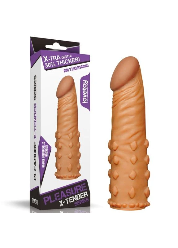 Супер реалістична подовжуюча насадка на член коричнева Pleasure X Tender Penis Sleeve Lovetoy (381047739)