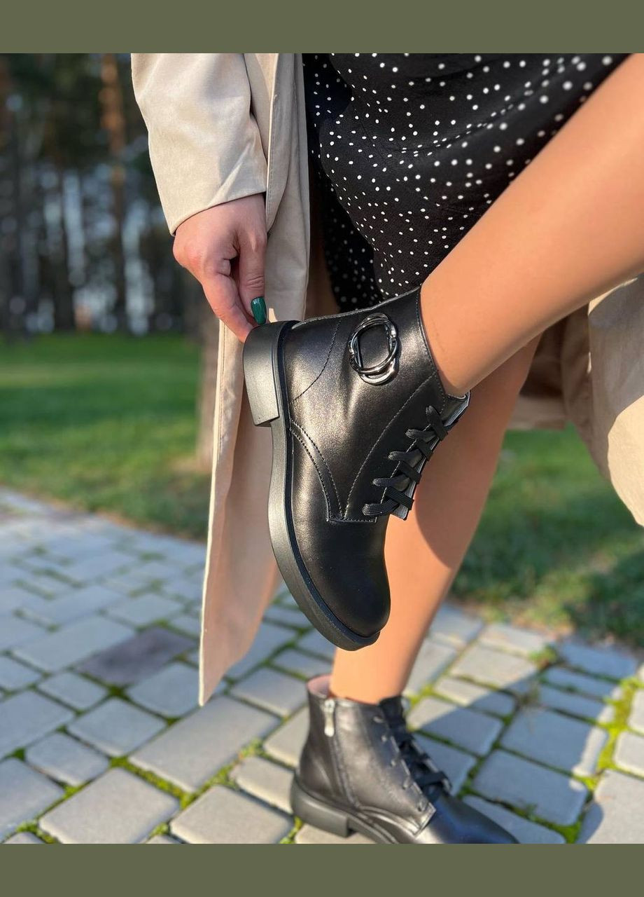 Осенние женские классические ботинки из натуральной кожи черные (1042) No Brand