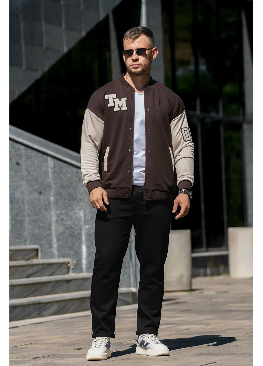 Чоловічий бомбер на кнопках oversize petlia 23 коричневий з білим Teamv (366740734)