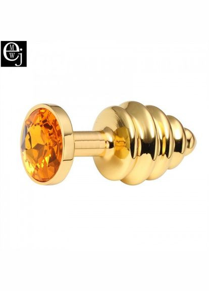 Анальная пробка М 85х35 золотая спираль ёлочка с камнем Flexy Gold Crystal Plug Оранжевый Focus (303893700)