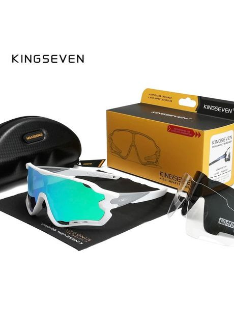 Противоударные поляризационные солнцезащитные очки для велоспорта LS911 White Green KINGSEVEN (303110864)