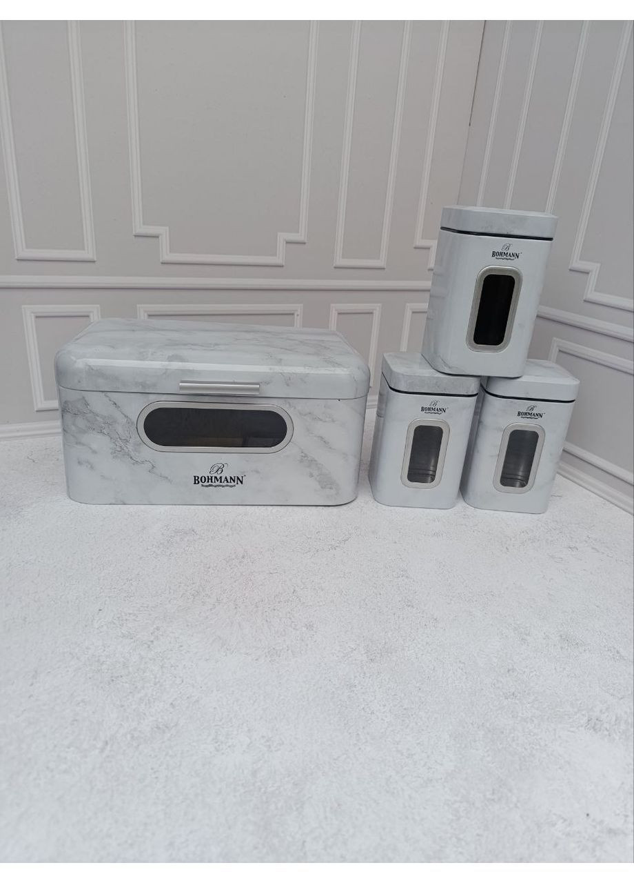 Хлібниця BH-7252MR металева з 3-ма банками для зберігання Білий Bohmann (370674710)