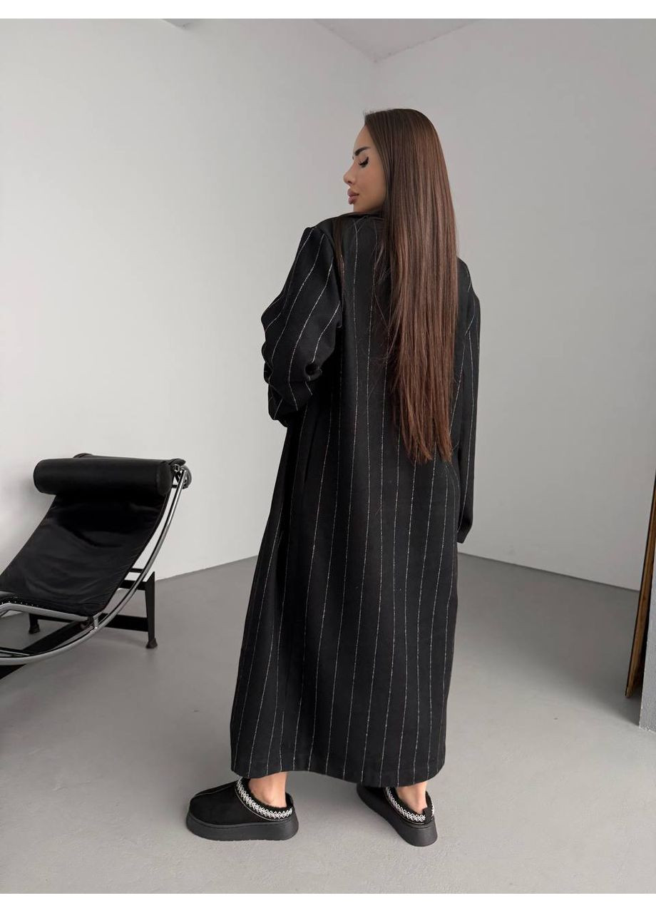 Чорне демісезонне Трендове пальто у смужку з турецького кашеміру — (заміри в описі) Vione