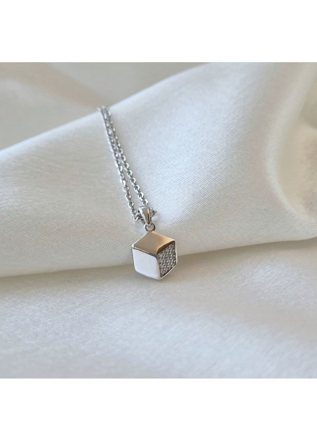 Серебряная подвеска кулон Кубик с Белыми камнями серебро 925 пробы Родированное 1621п 1.09г Nobrand (370438672)