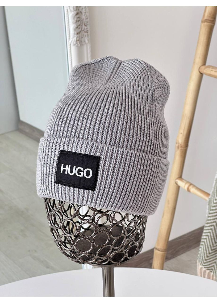Зимняя шапка вязаная унисекс с логотипом. Модная вязаная шапка HUGO как для мужчин, так и для женщин No Brand (362918162)
