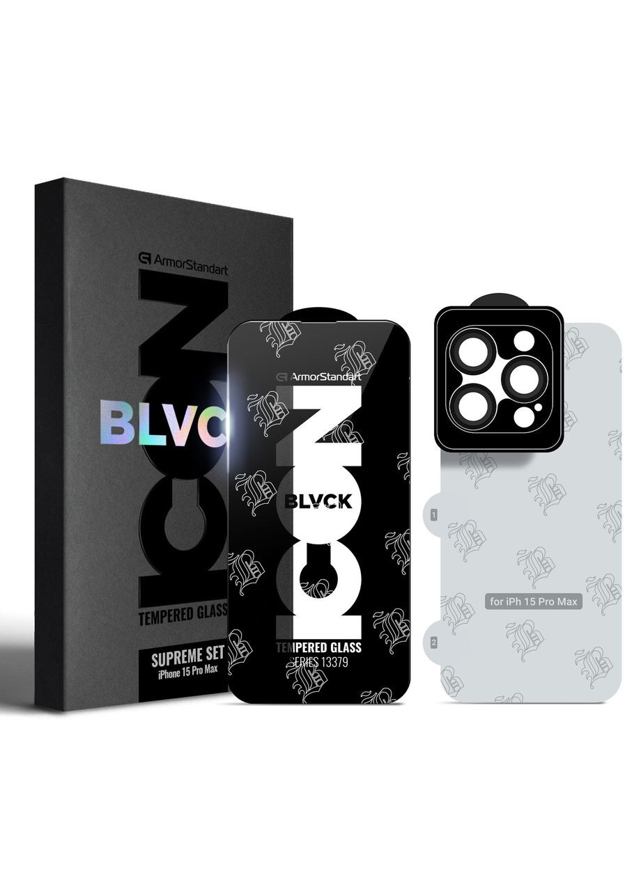 Защитное стекло Supreme Set Black Icon для iPhone 15 Pro Max (ARM74188) ArmorStandart (327883296)