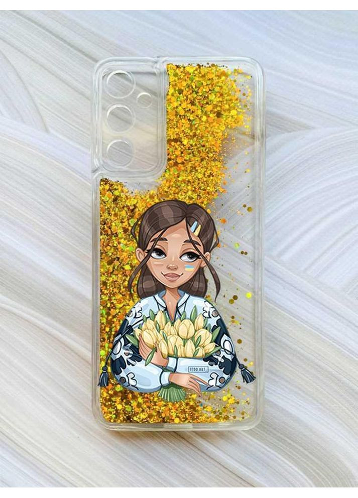 Чехол с плавающими блестками на Samsung Galaxy A34 5G (A346) Золотой:: Девушка с тюльпанами (принт 22) CASE CONTROL (360700527)