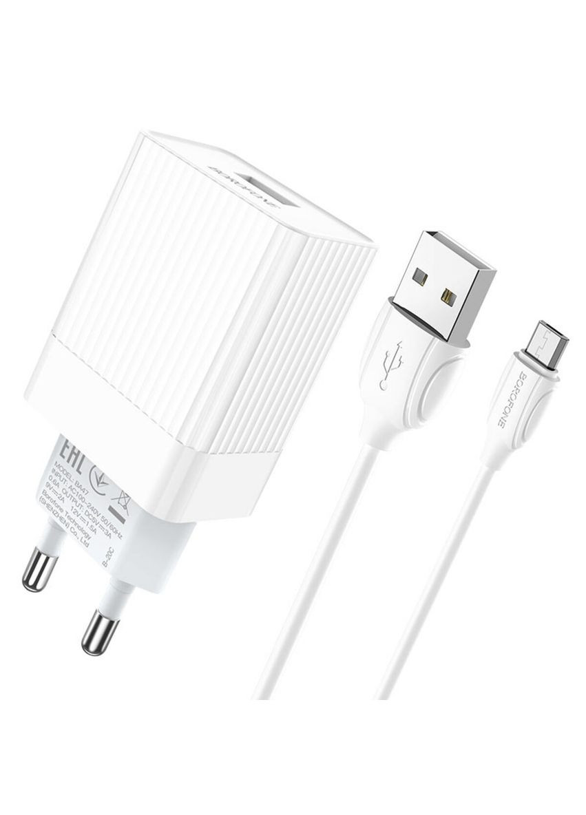 Сетевое зарядное устройство BA47A Mighty speed single port QC3.0 3A + Micro-USB cable 18W White Borofone BA47A Mighty speed single port QC3.0 3A + Type-C cable (345105489)