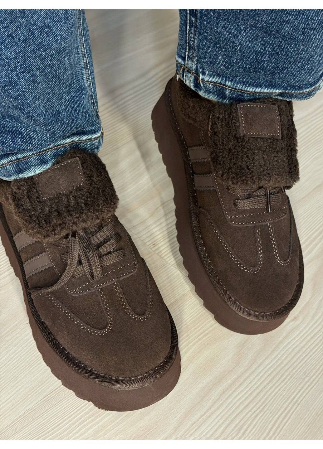 Черевики жіночі 009-7 уггі замшеві на хутрі коричневі Hengji (367915125)