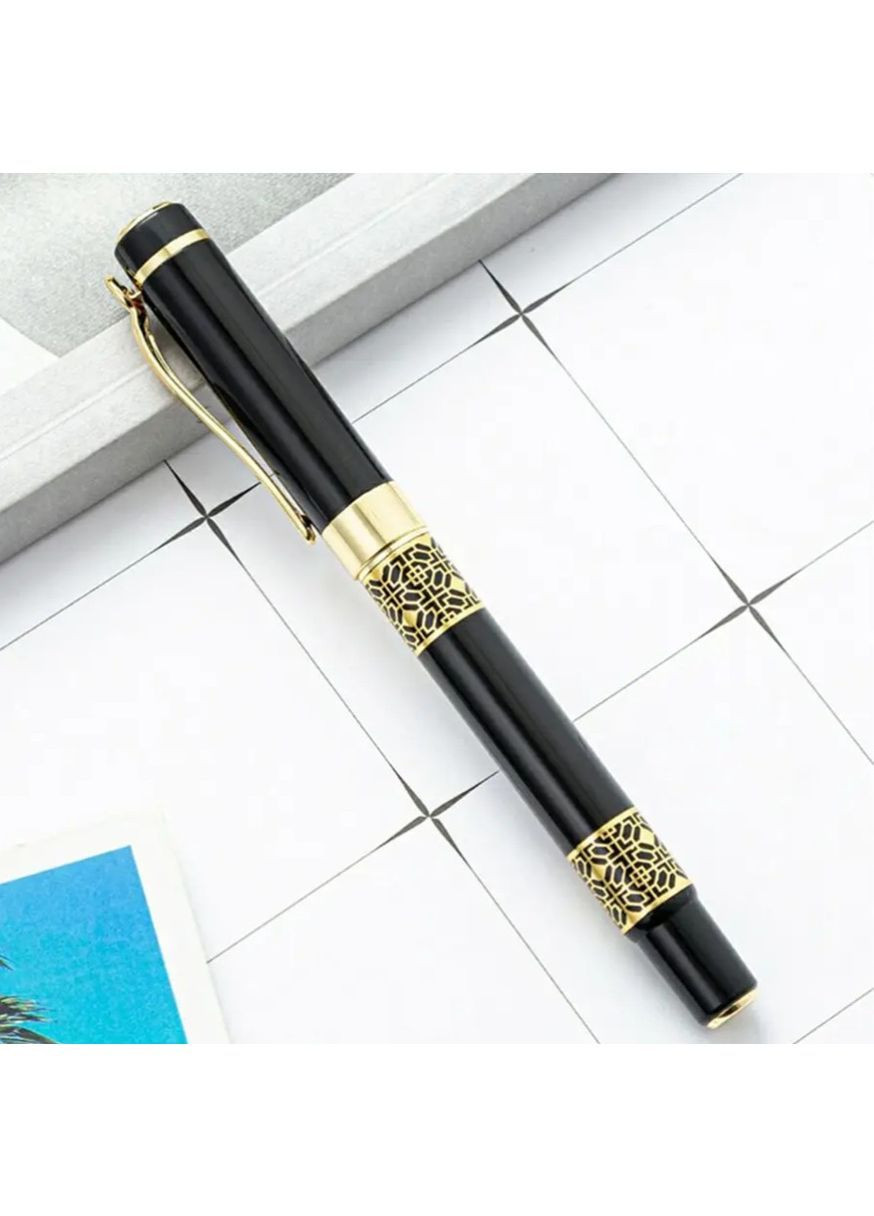 Перова ручка чорна металева каліграфічна 0.5 мм з візерунком + 10 картриджів, стильна ручка для письма і каліграфії, 140 мм No Brand (362682237)