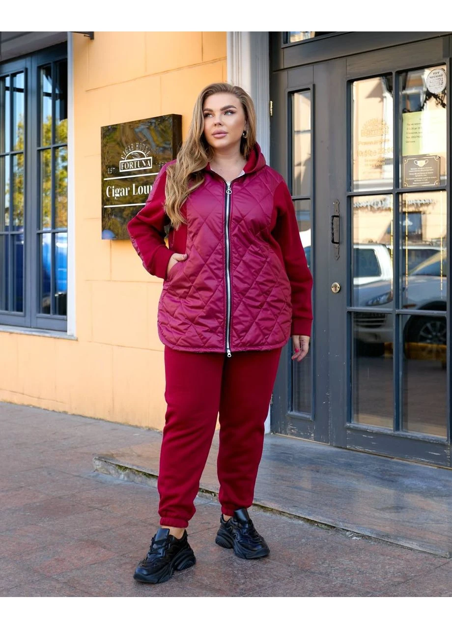 Жіночий теплий костюм штани+куртка бордового кольору 35082 Fashion (363022118)