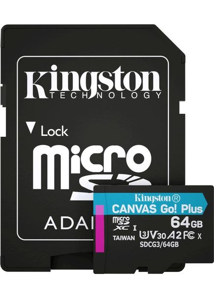 Картка пам'яті MicroSDXC 64 GB U3 Canvas Go! Plus 170R / 90W + adapter Kingston (283375142)