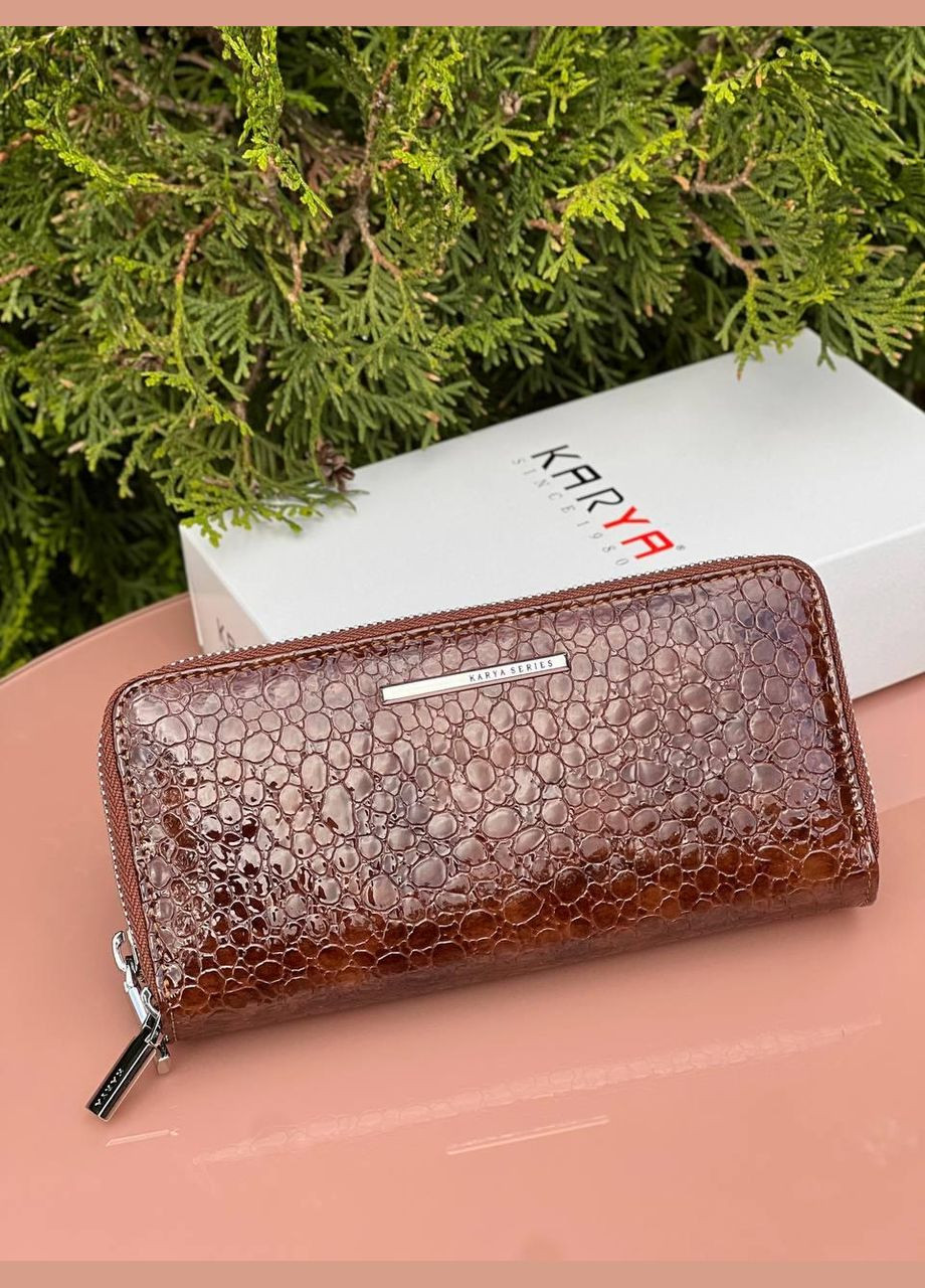 Кошелек женский на двух молниях натуральная кожа лак Турция коричневый Karya (341322708)