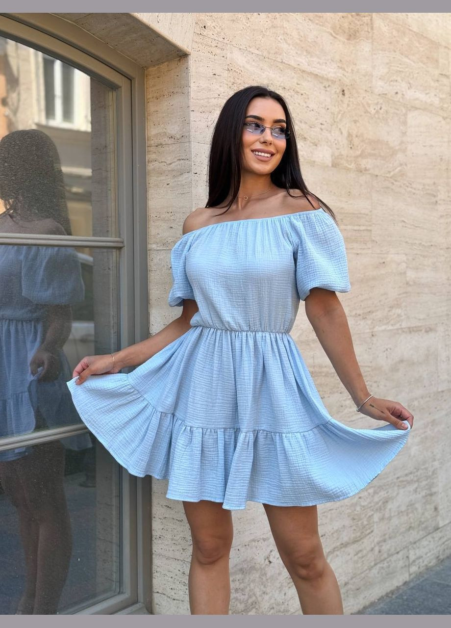 Голубое повседневный платье женское Україна однотонное