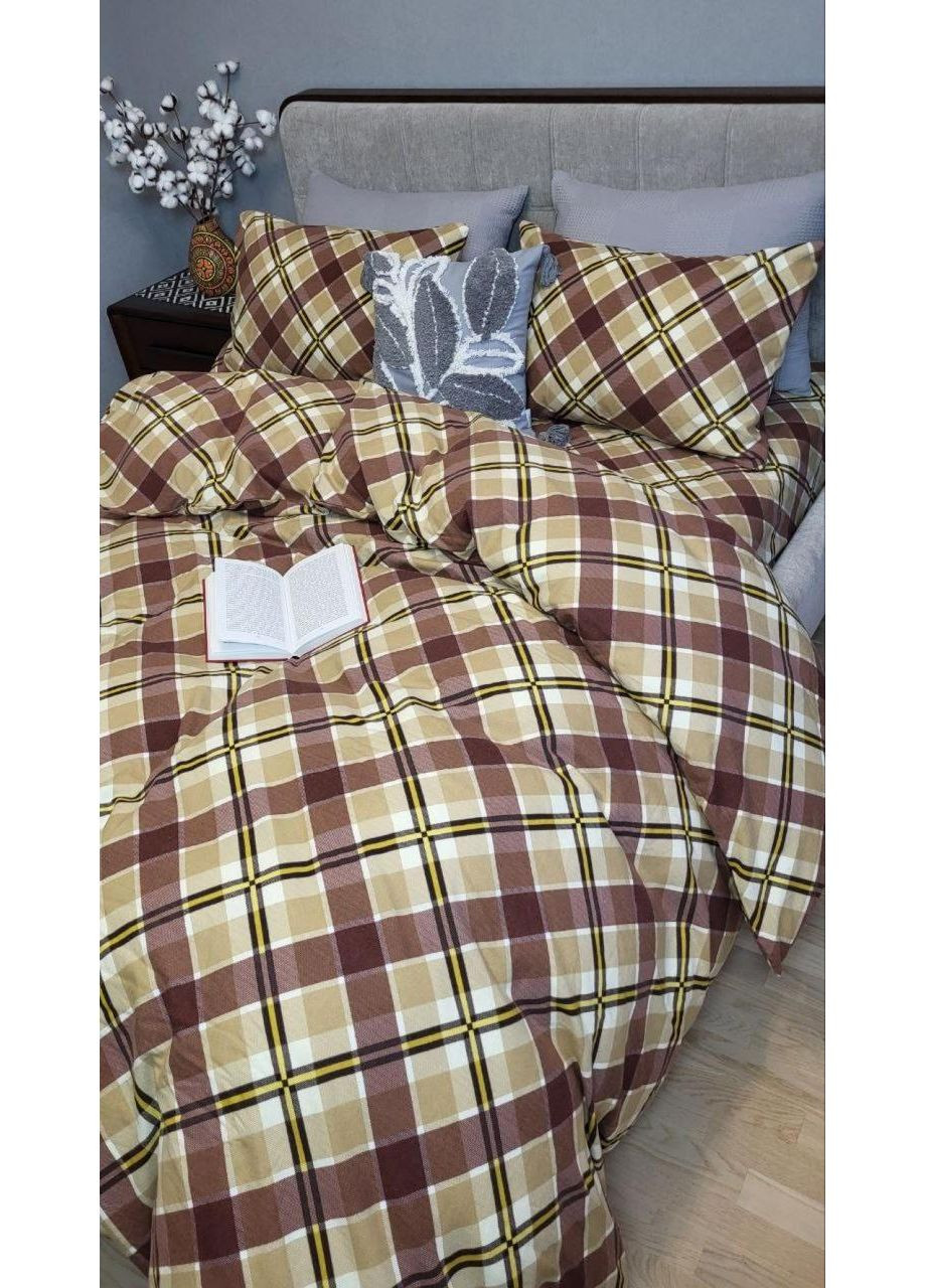 Постільна білизна з резинкою Крафт пастель, фланель(байка) Евро розмір, наволочки 70/70 No Brand (364218806)