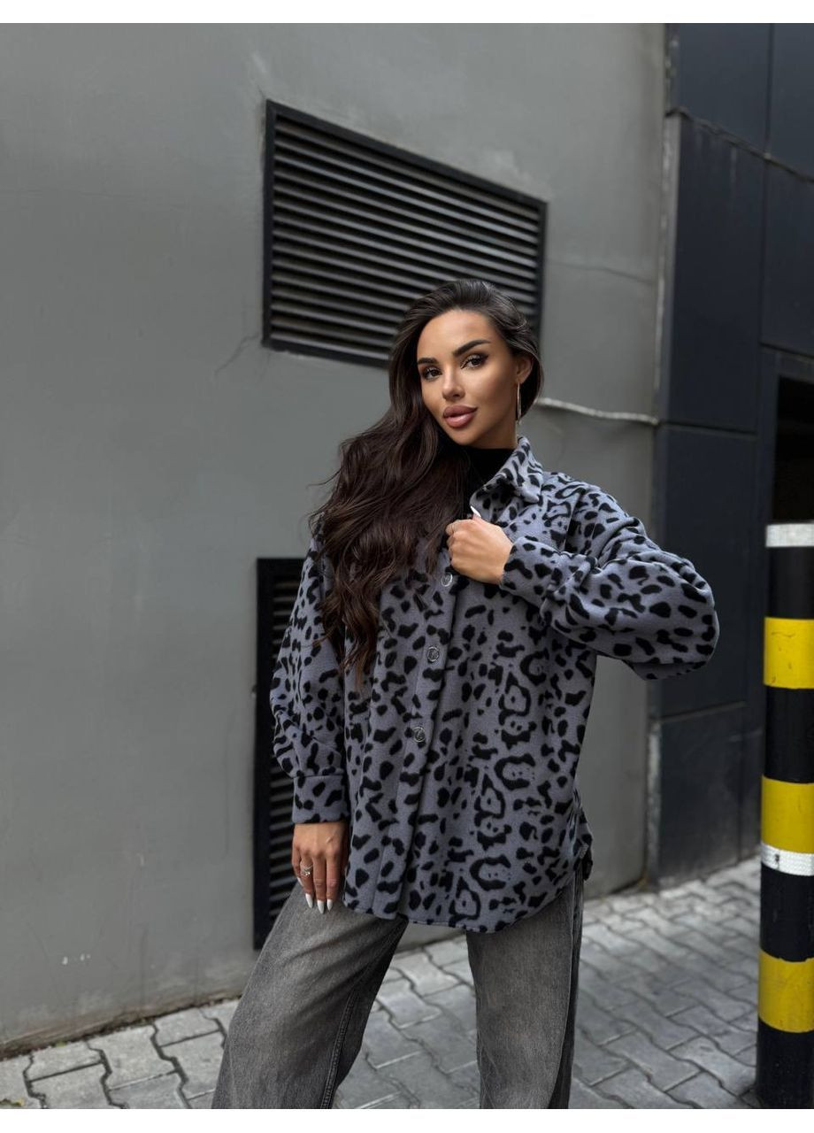 Серая рубашка леопардовый No Brand с длинным рукавом