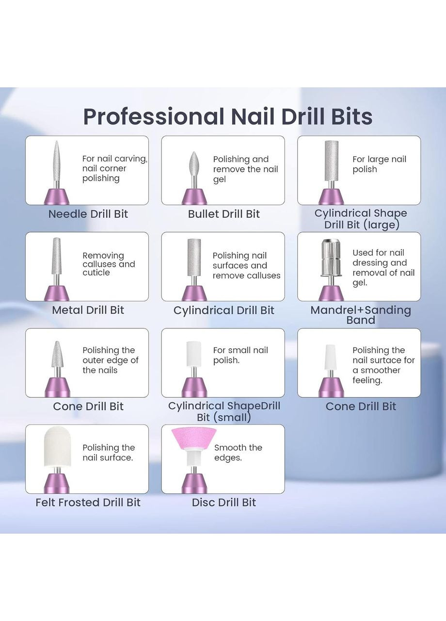 Электрический маникюрный набор для ногтей USB с сменными насадками. No Brand (354829076)