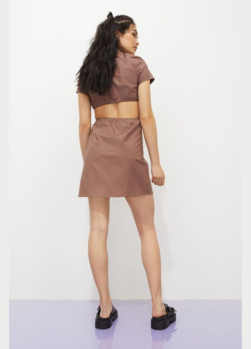 Коричневое кэжуал платье из хлопка H&M однотонное