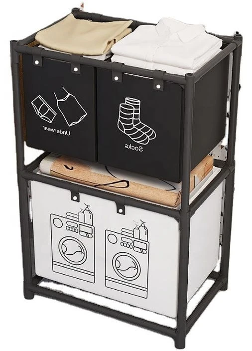 Корзина для белья двухъярусная RIAS YH6902-2 с 3 секциями 97x28x57 см White-Black (3_08396) No Brand (400400592)