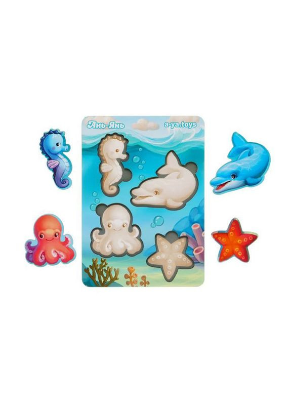 Дерев'яний пазл-вкладиш "Морські тварини-1" (ПСФ055) PSF055 фон із підказкою Ubumblebees (304408381)