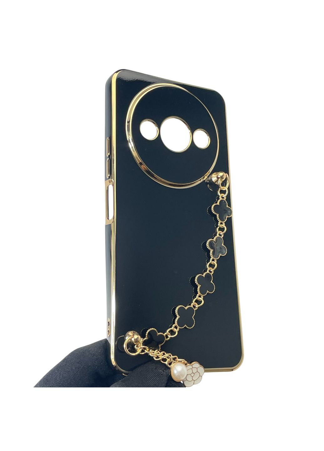 Чохол для телефона Redmi A3 жіночій із ремінцем з прикрасами та золотою окантовкою на сяомі редмі а3 чорний gs1 Xiaomi (366230539)