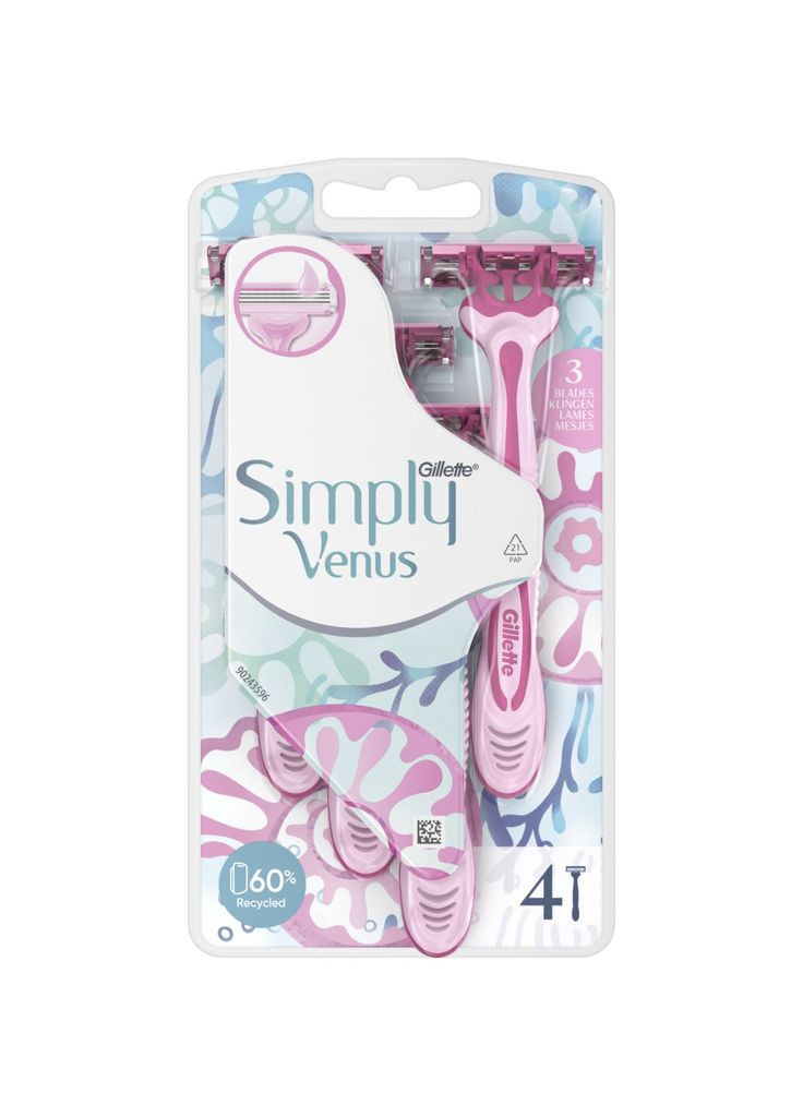 Станки для бритья одноразовые Venus 3 Simply 4 шт. Gillette 8700216143608 (331860518)