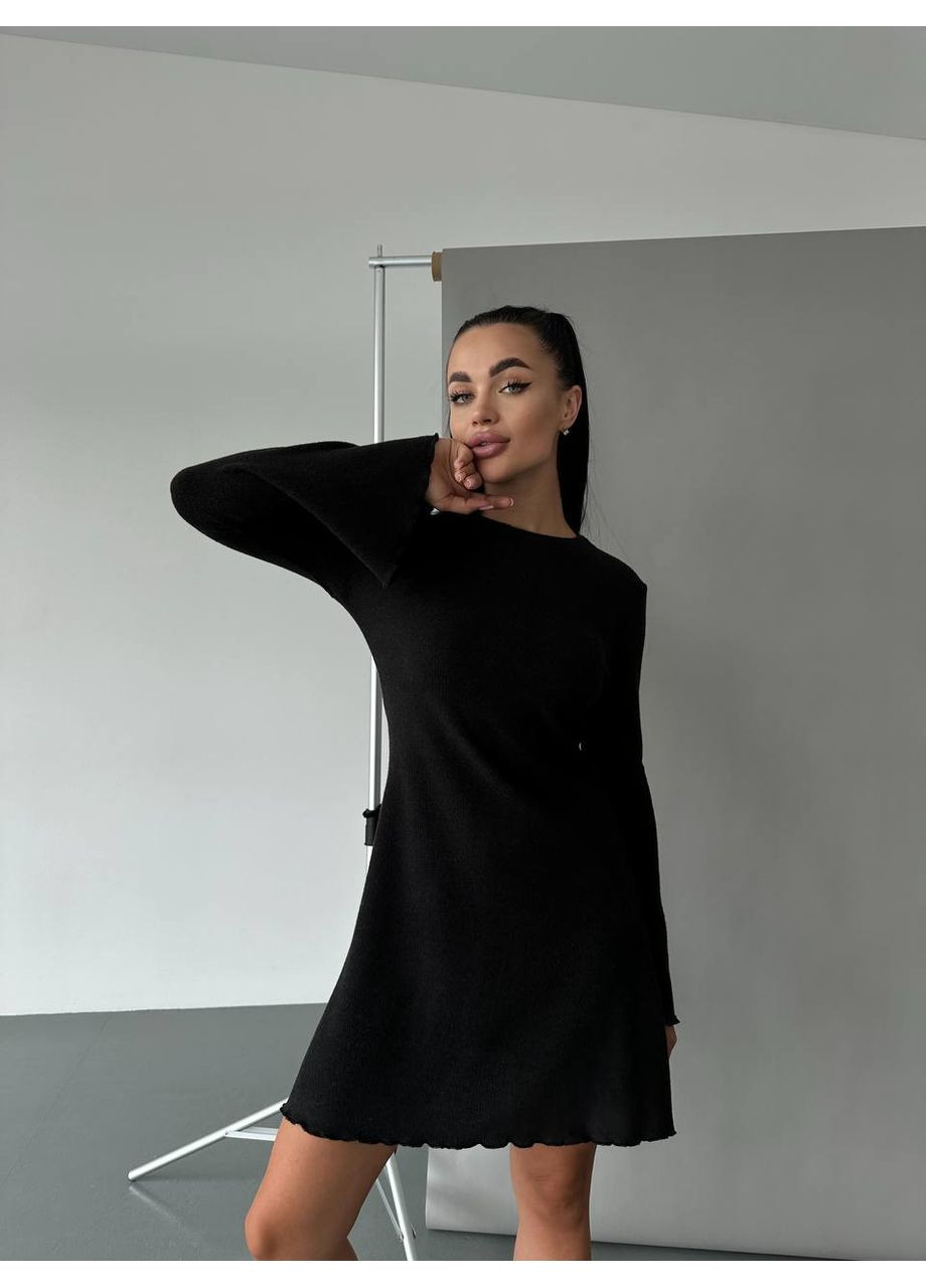 Чорна вечірня затишна сукня з рубчика-ангори — м’якість, тепло і елегантність (заміри в описі) GD/GL Модний простір однотонна