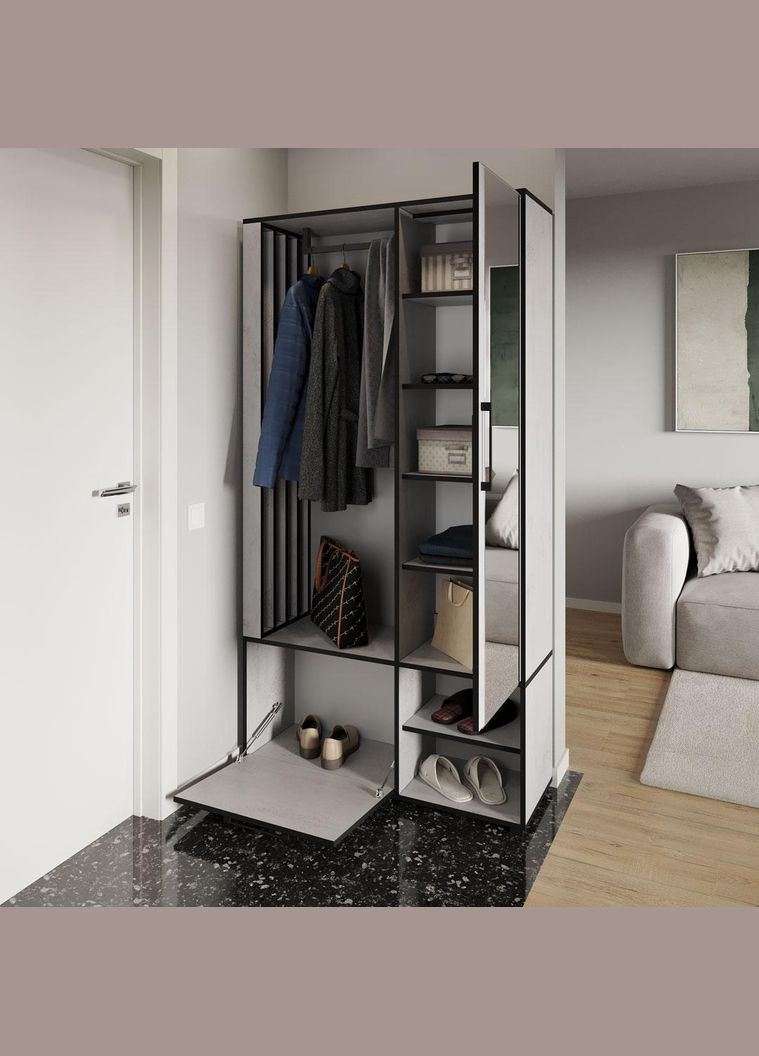 Сучасна прихожа з дзеркалом, дверцятами та штангою для одягу від KO-0003 MORELI (361035338)