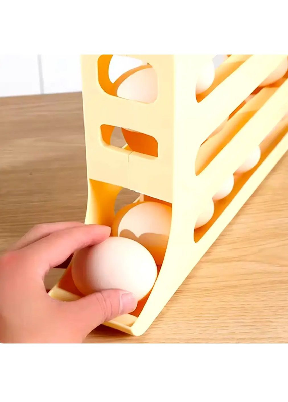 Пластикова прямокутна підставка стелаж органайзер стійка для зберігання 24 яєць 4 яруси 30×19×7 см (480912-Prob) Бежева Unbranded (347729765)