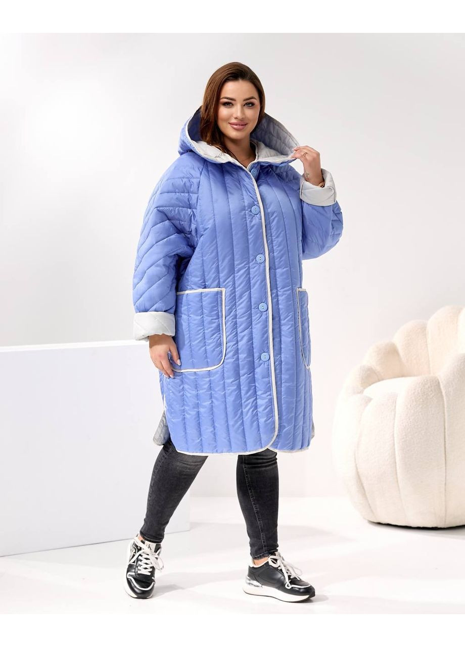 Голубая зимняя батальная женская куртка оверсайз со стеганной тканью и капюшоном — замеры в описании куртка-пальто DK/DL Мода без кордонів